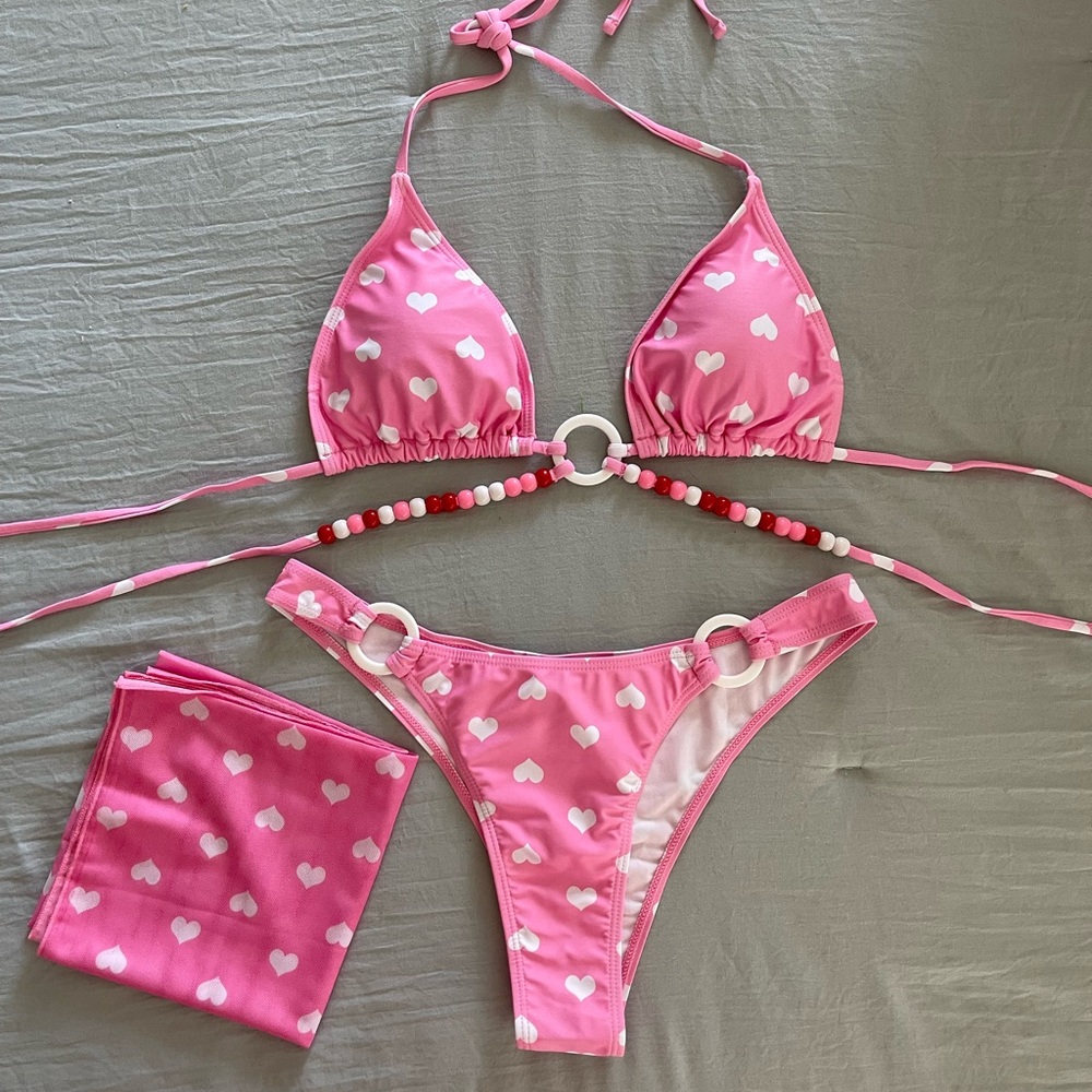 Pink heart print Shein bikini